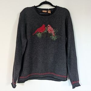 Vintage Northcrest Embroidered Cardinal Knit Holiday Sweater XL